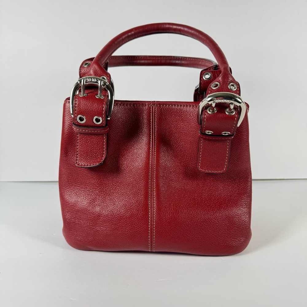 Tignanello brick red leather mini tote pebble expandable handbag